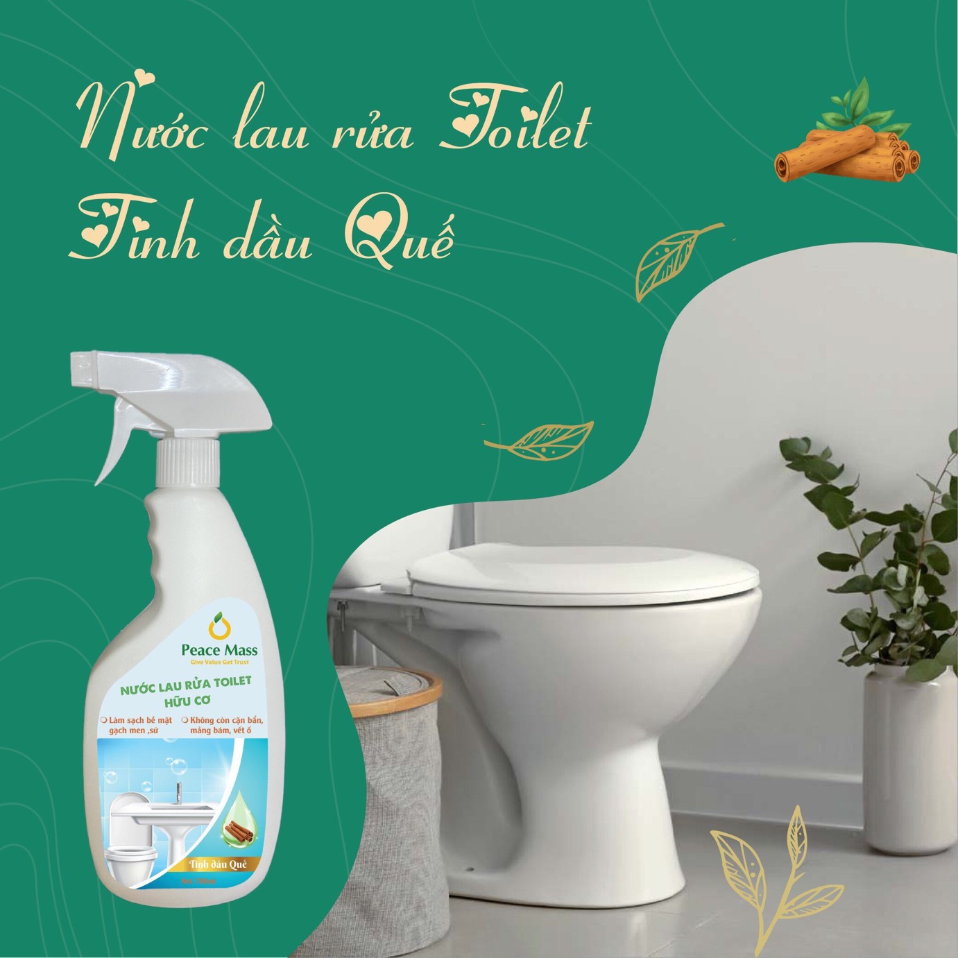 NƯỚC LAU RỬA TOILET HỮU CƠ TINH DẦU QUẾ CHAI XỊT 700ML